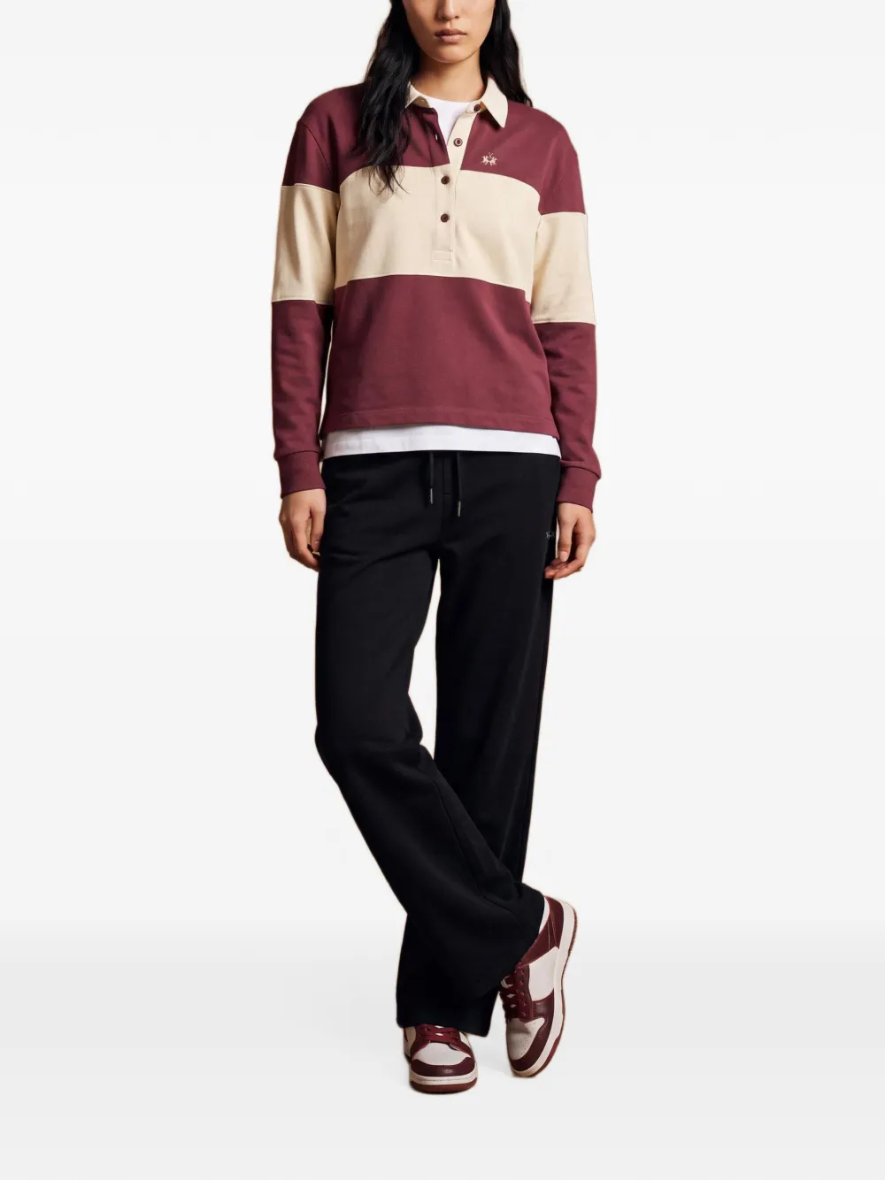 La Martina Eugenia colour-block long-sleeve polo shirt Rood