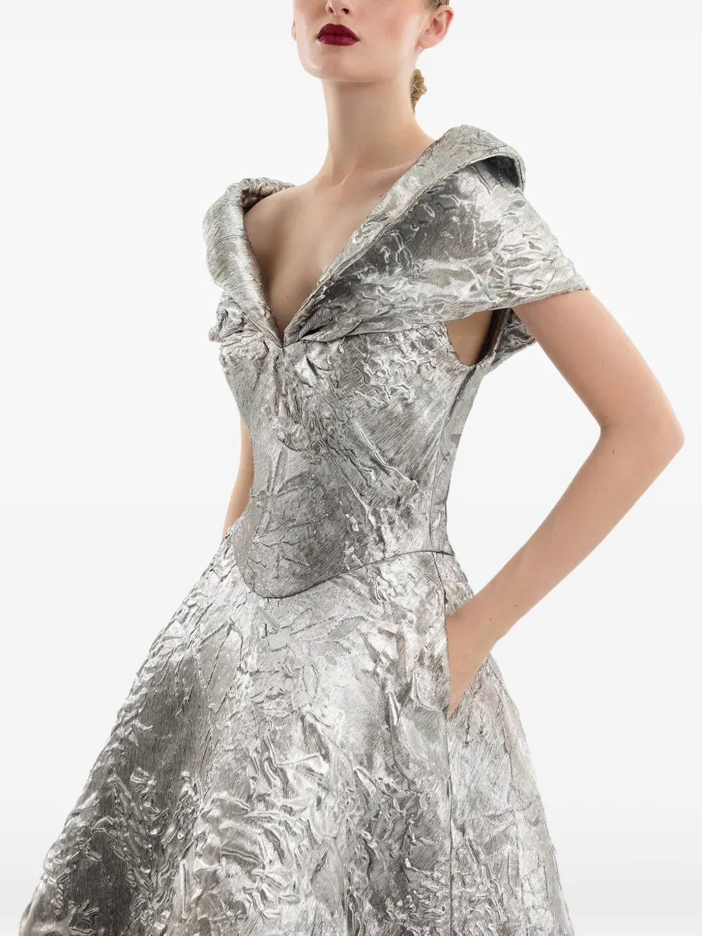 Gemy Maalouf Off-shoulder avondjurk met jacquard-effect Zilver