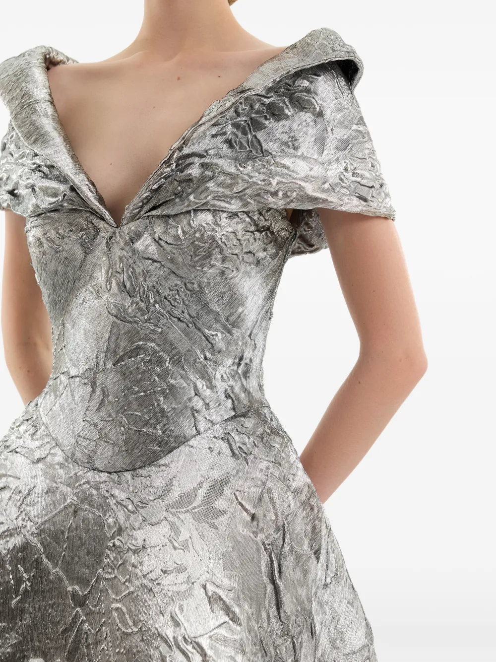 Gemy Maalouf Off-shoulder avondjurk met jacquard-effect Zilver
