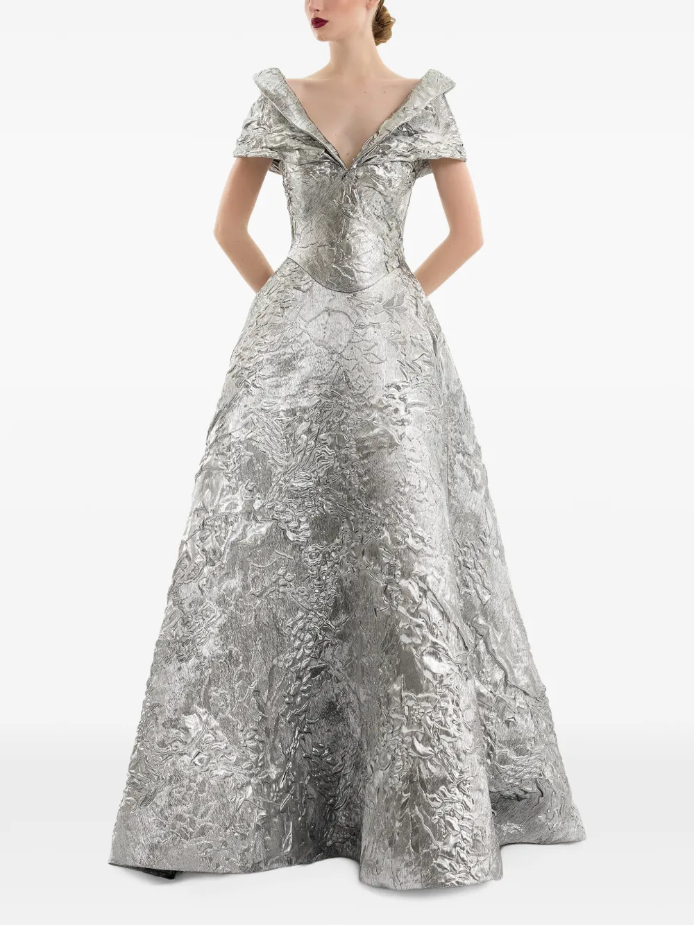 Gemy Maalouf Off-shoulder avondjurk met jacquard-effect Zilver
