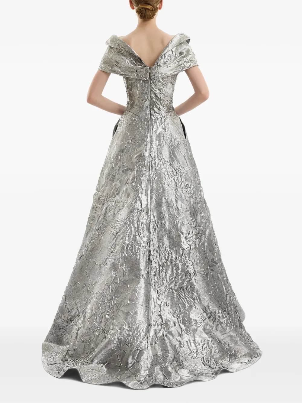 Gemy Maalouf Off-shoulder avondjurk met jacquard-effect Zilver