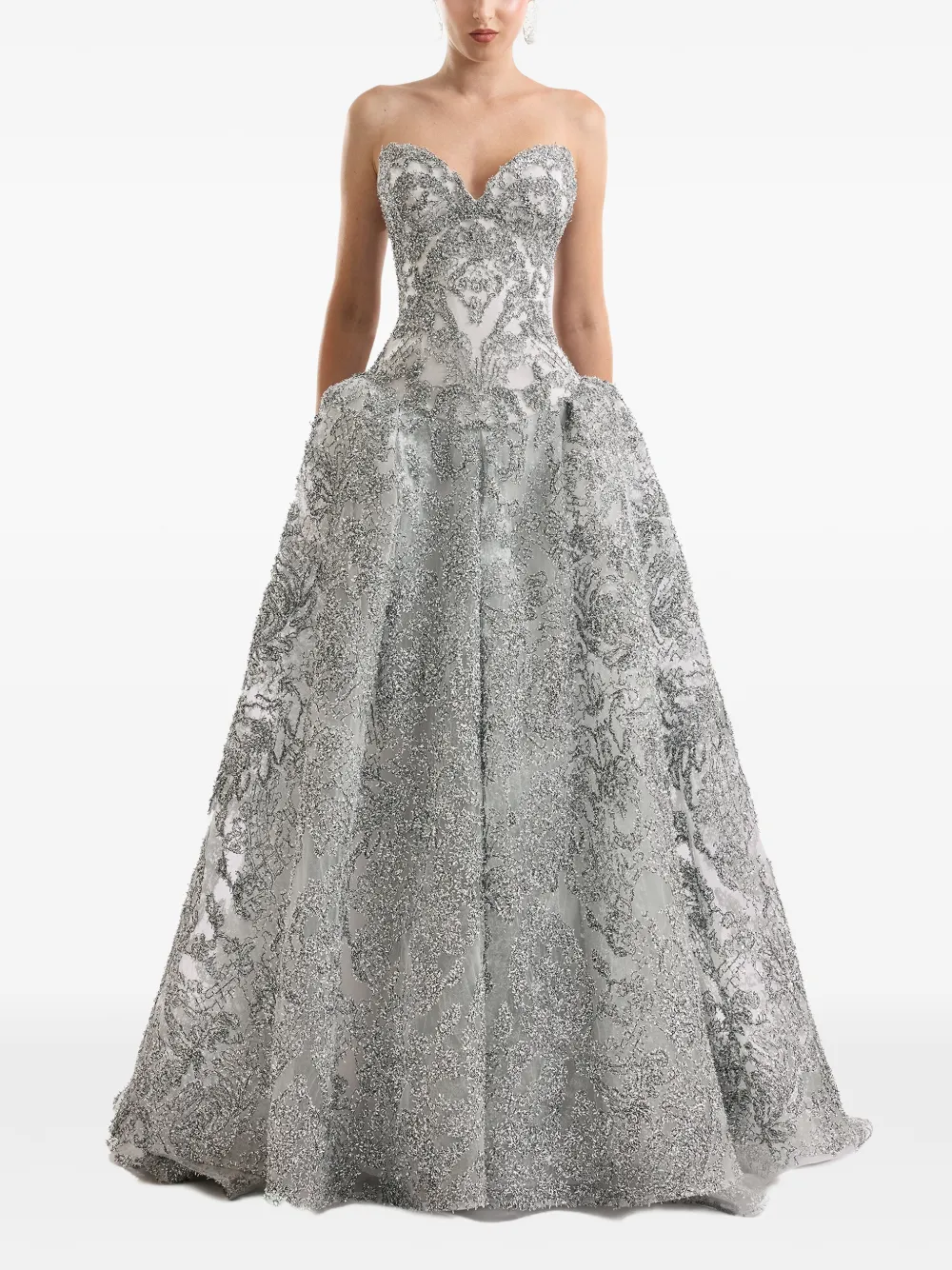Gemy Maalouf Strapless avondjurk met hartvormige hals Zilver