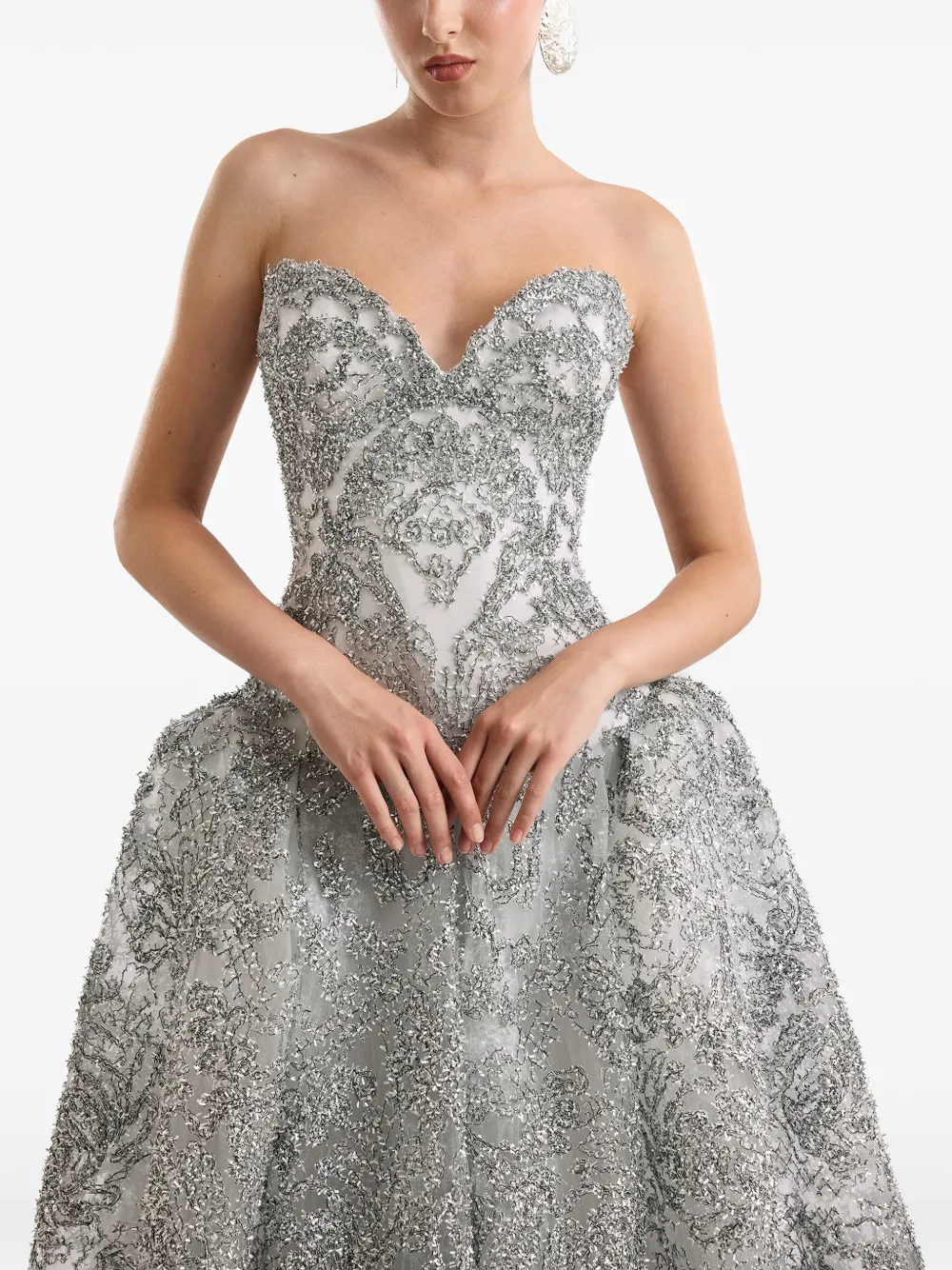 Gemy Maalouf Strapless avondjurk met hartvormige hals Zilver