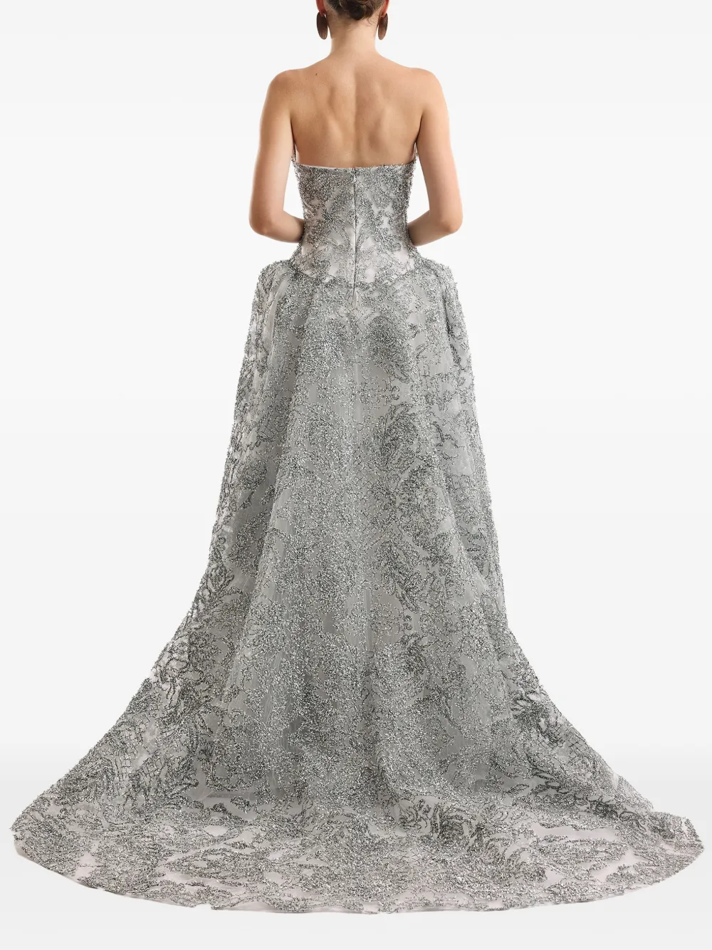 Gemy Maalouf Strapless avondjurk met hartvormige hals Zilver