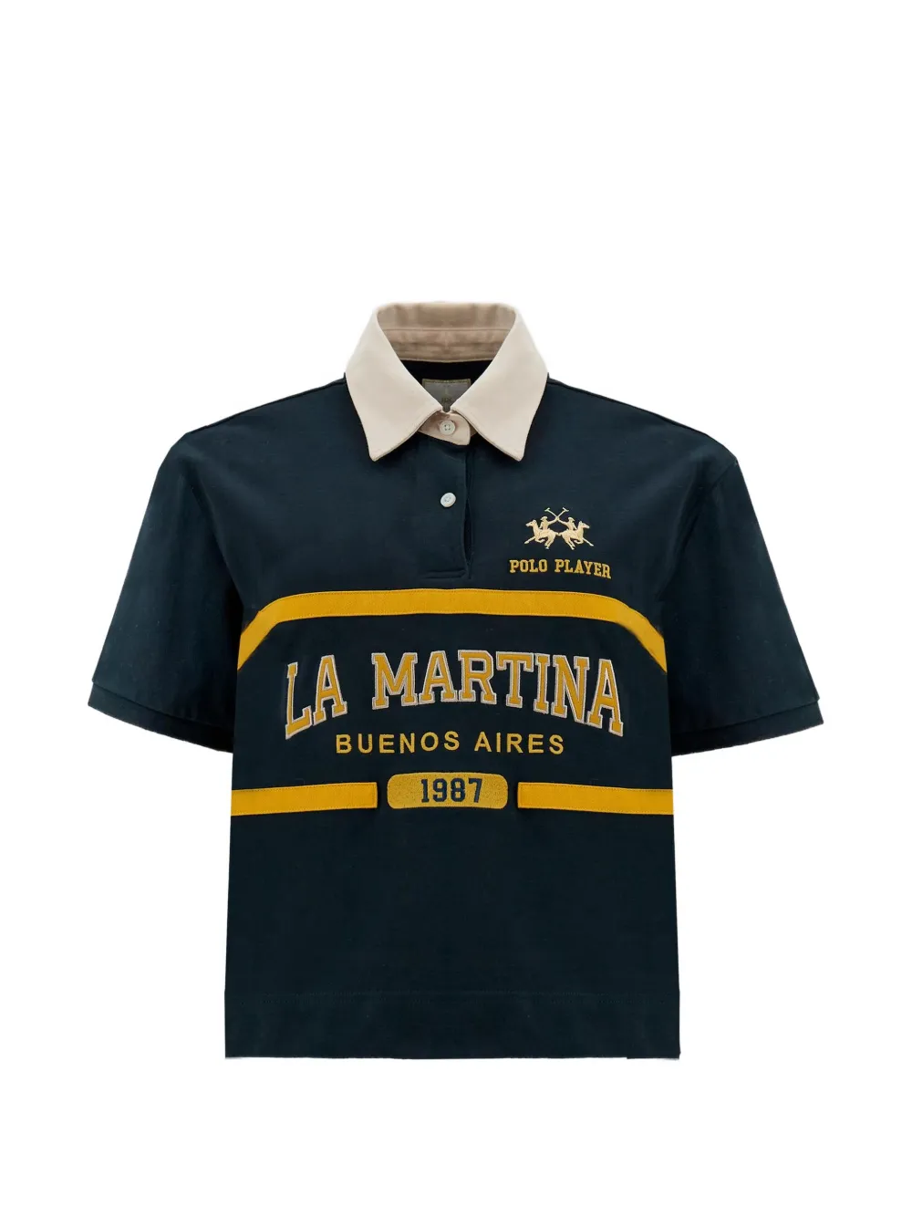 La Martina Etienne logo-embroidered striped polo top Blauw