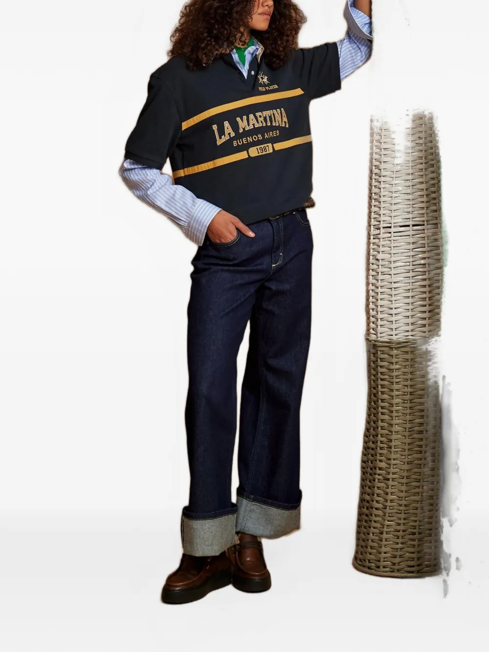 La Martina Etienne logo-embroidered striped polo top Blauw