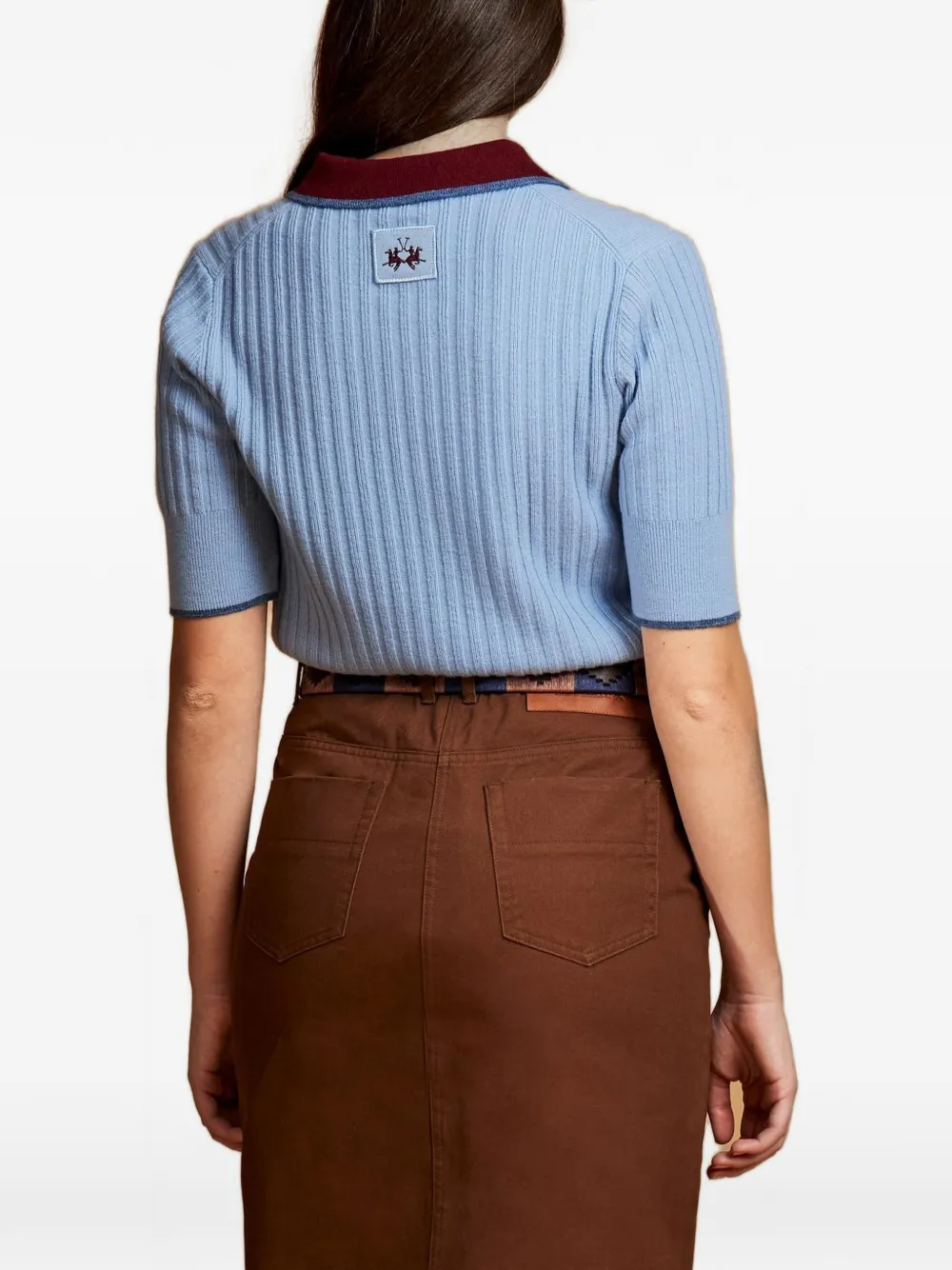 La Martina Eugenie ribbed-knit polo top Blauw