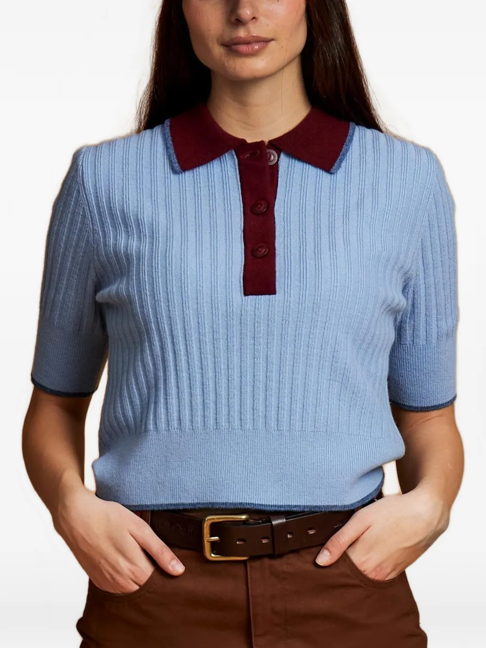 La Martina Eugenie ribbed-knit polo top Blauw
