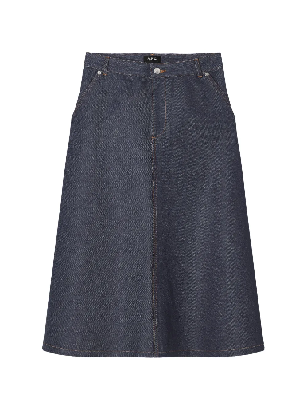 A.P.C. jupe évasée en jean japonais bleu indigo A.P.C. jupe évasée en jean japonais bleu indigo