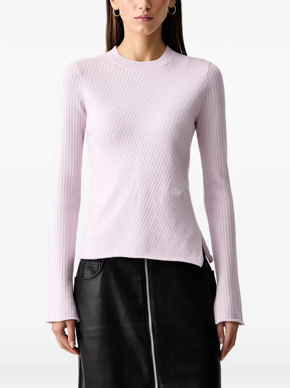 Karl Lagerfeld Jeans ribbed-knit logo-embroidered sweater Paars