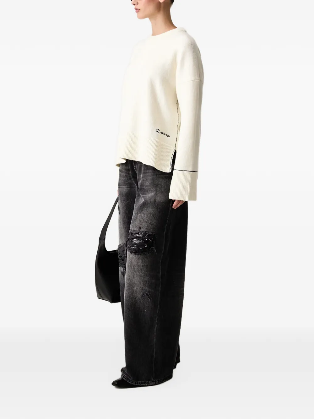 Karl Lagerfeld Jeans logo-embroidered side-slit sweater Beige