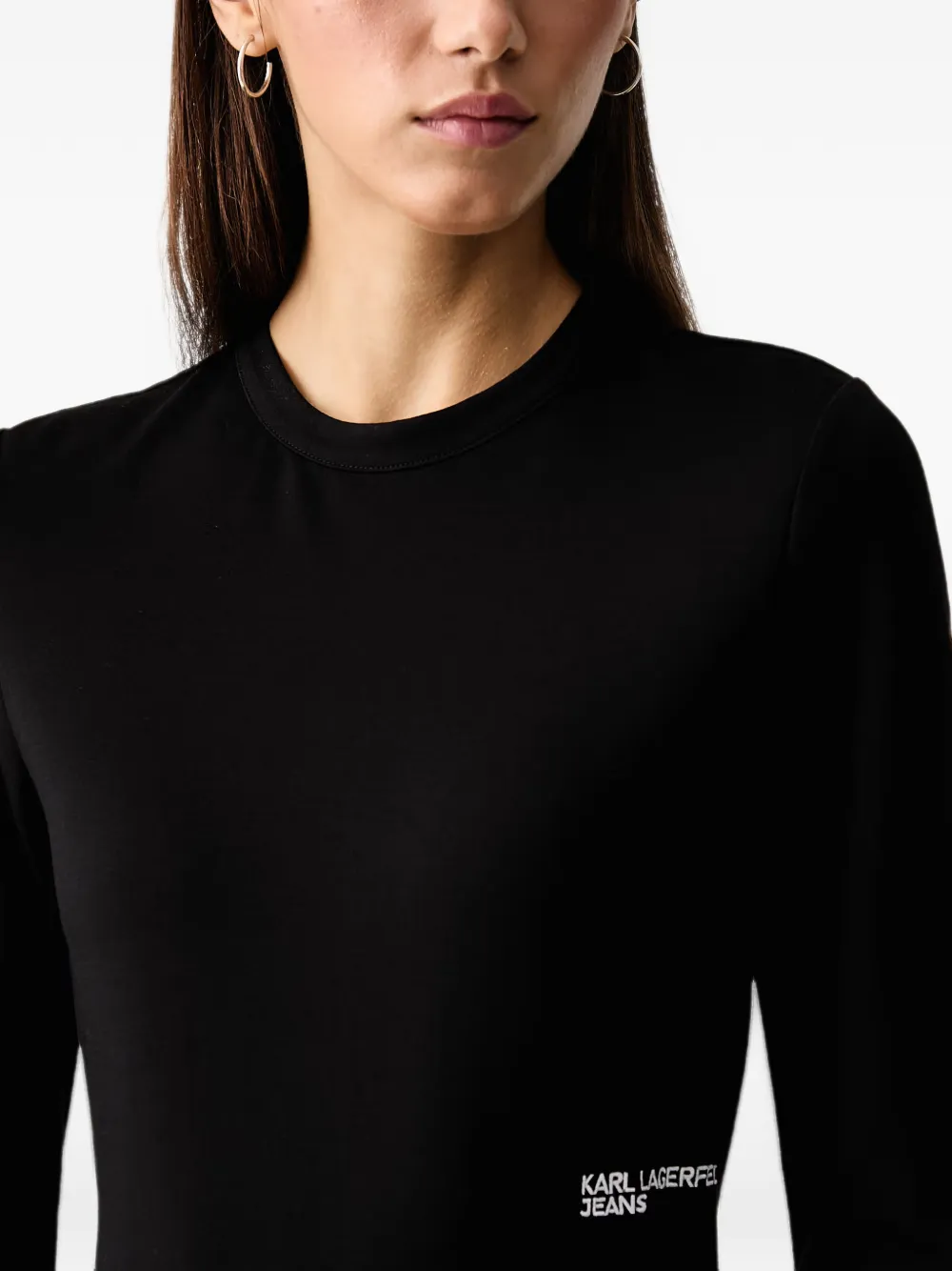 Karl Lagerfeld Jeans logo-embroidered flared mini dress Zwart