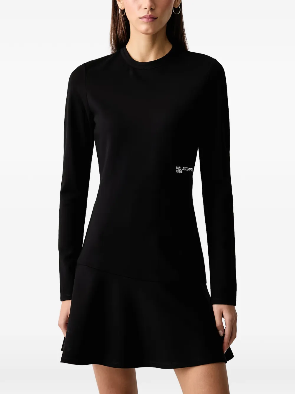 Karl Lagerfeld Jeans logo-embroidered flared mini dress Zwart