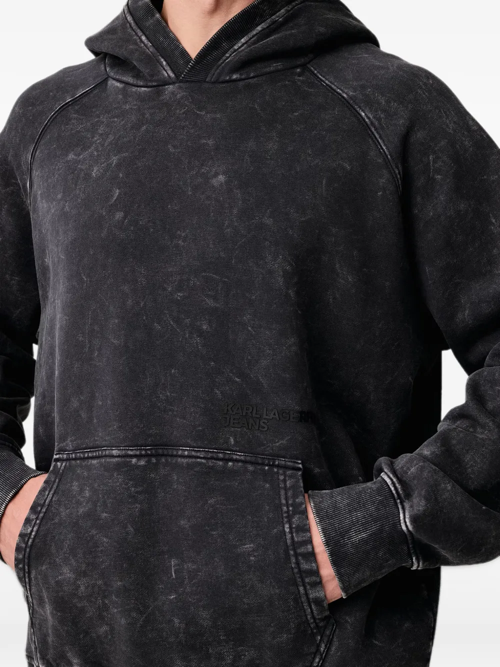 Karl Lagerfeld Jeans acid-wash cotton hoodie Zwart