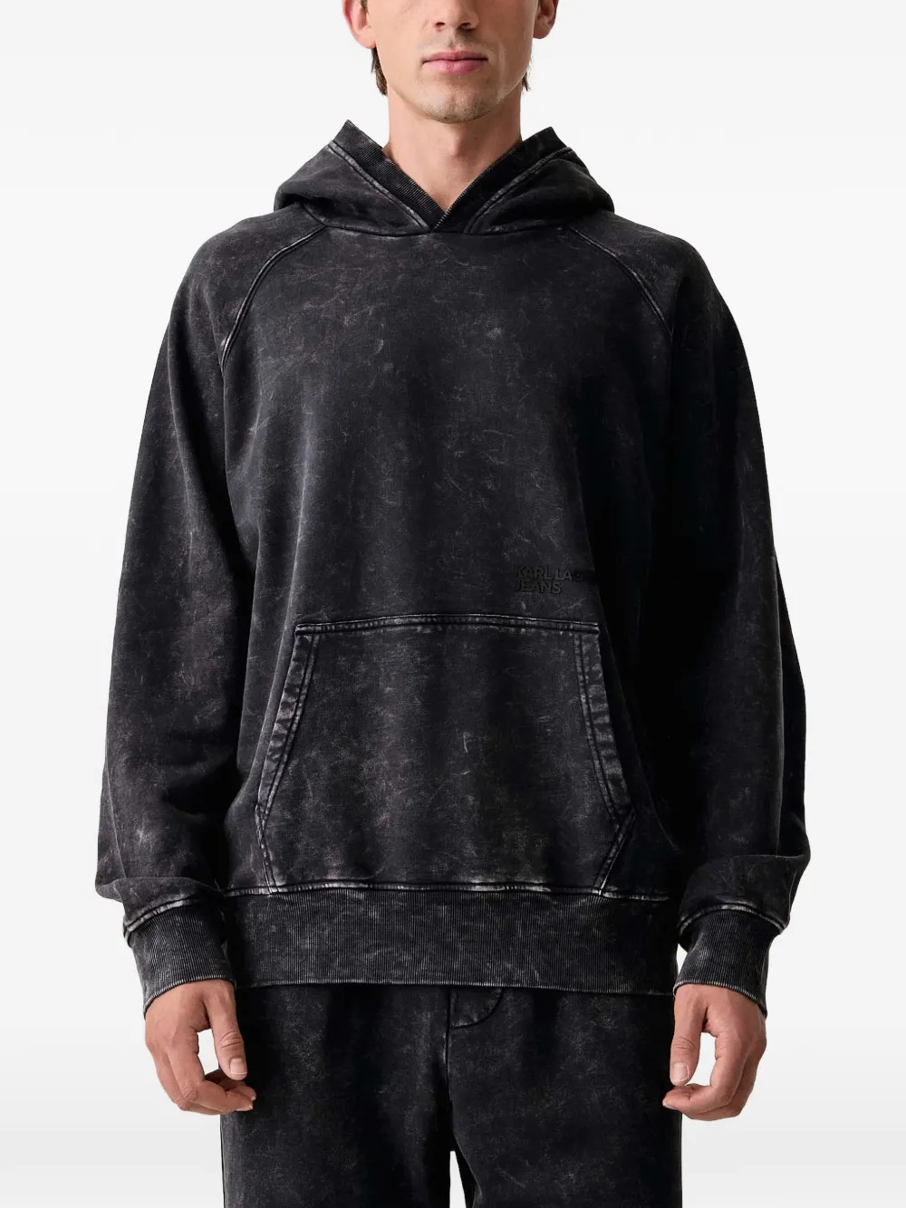 Karl Lagerfeld Jeans acid-wash cotton hoodie Zwart