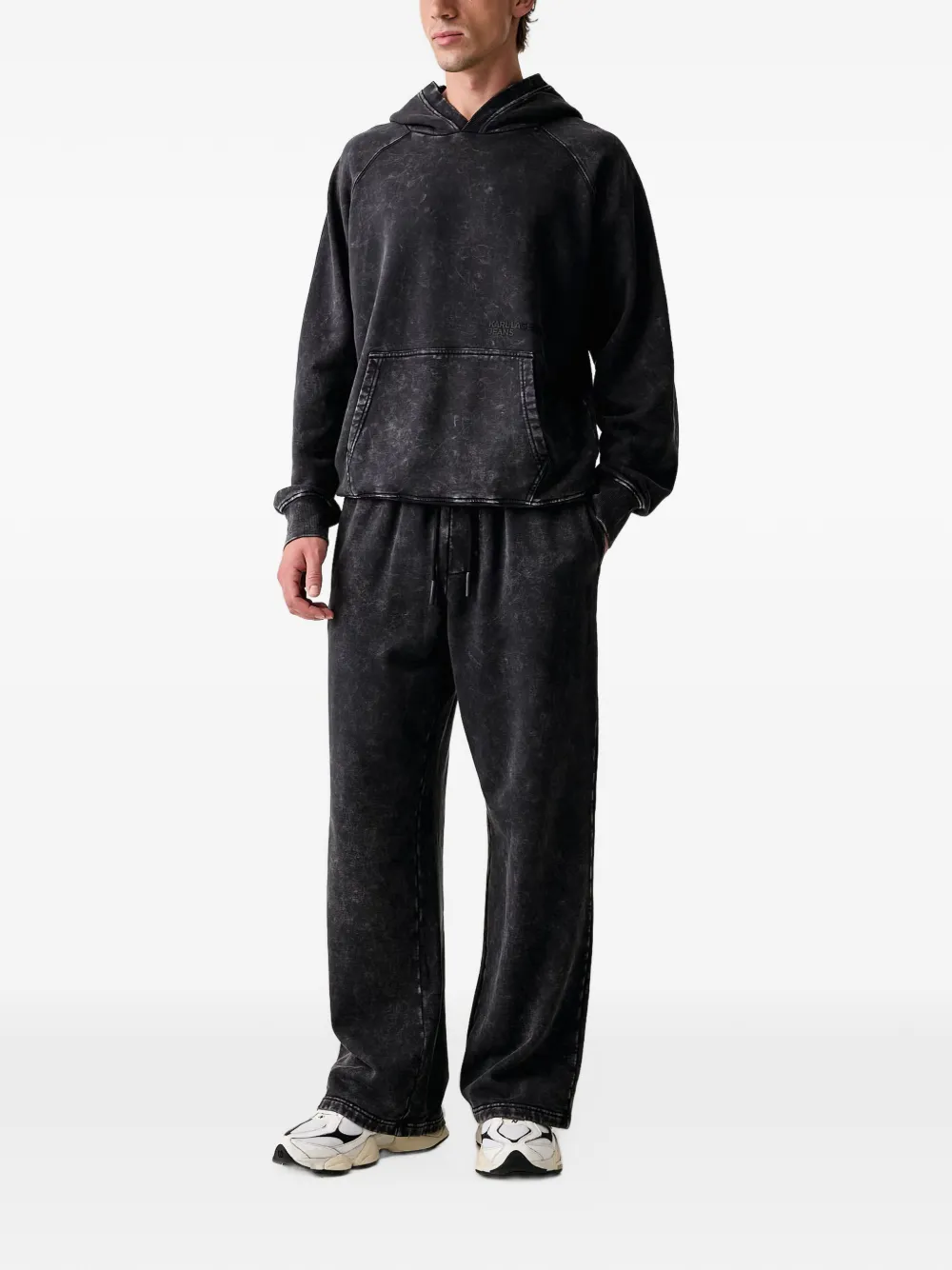 Karl Lagerfeld Jeans acid-wash cotton hoodie Zwart