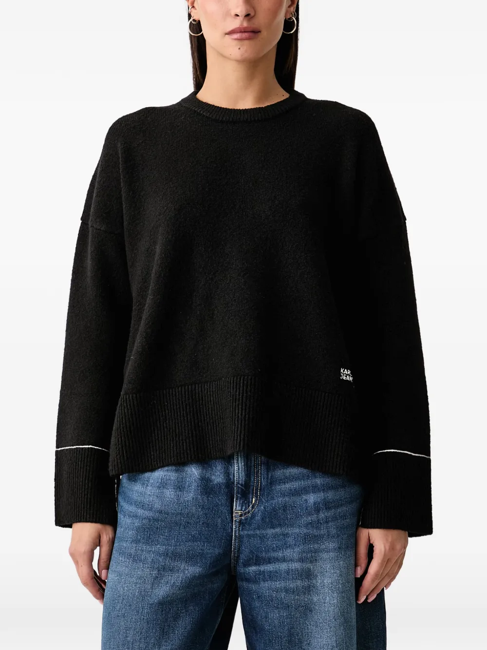 Karl Lagerfeld Jeans contrast-trim logo-embroidered sweater Zwart