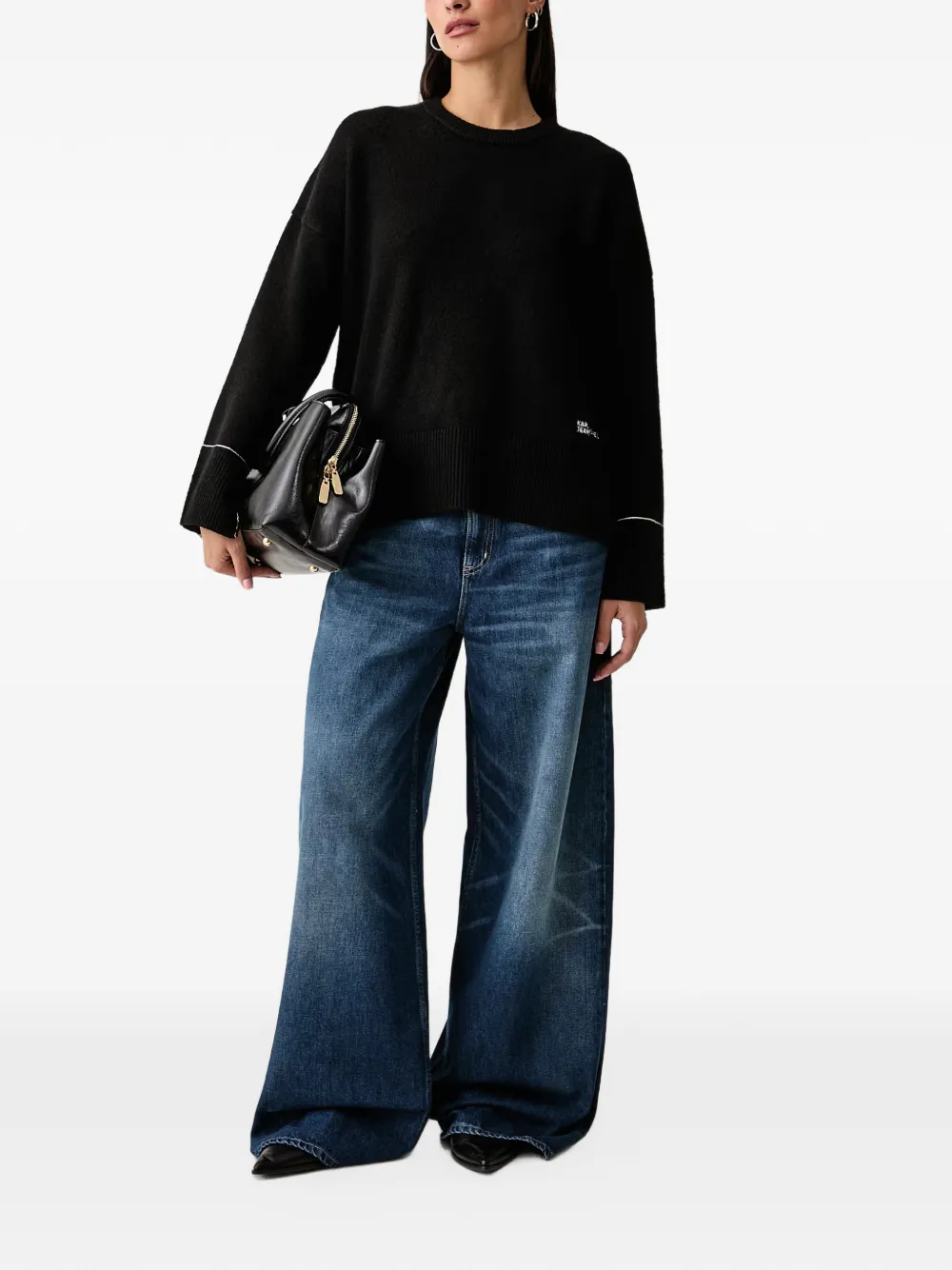 Karl Lagerfeld Jeans contrast-trim logo-embroidered sweater Zwart