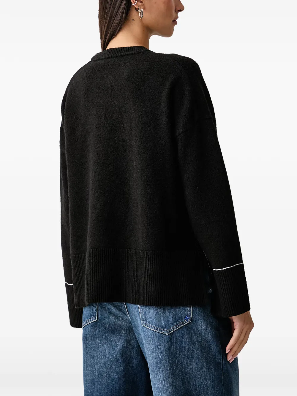 Karl Lagerfeld Jeans contrast-trim logo-embroidered sweater Zwart