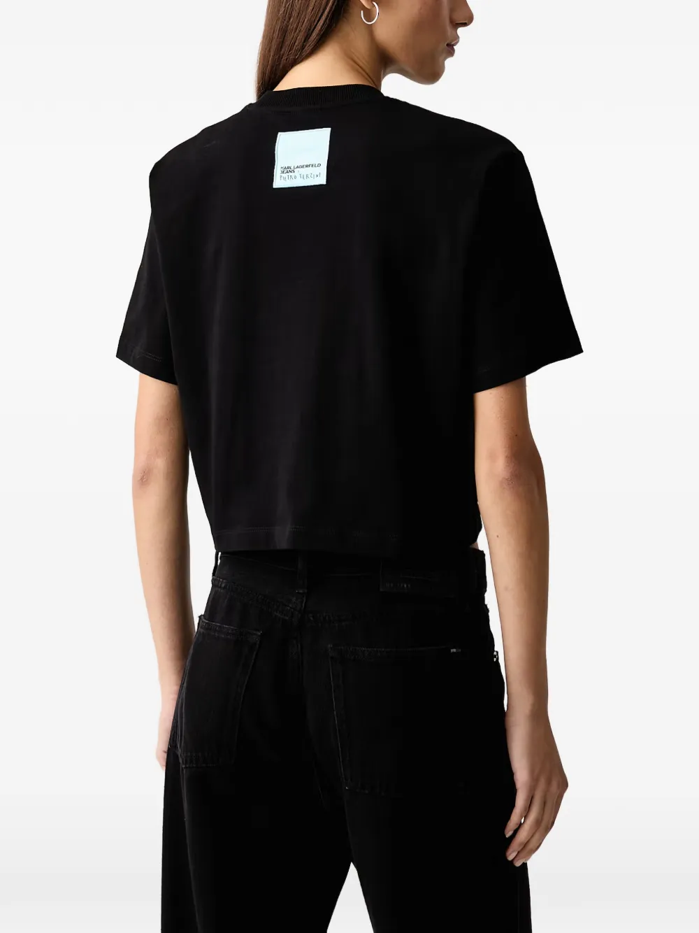 Karl Lagerfeld Jeans x Pietro Terzini cropped T-shirt met tekst Zwart