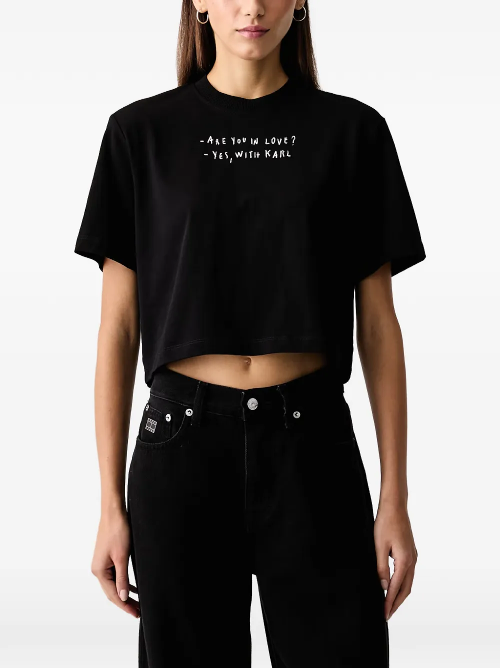 Karl Lagerfeld Jeans x Pietro Terzini cropped T-shirt met tekst Zwart