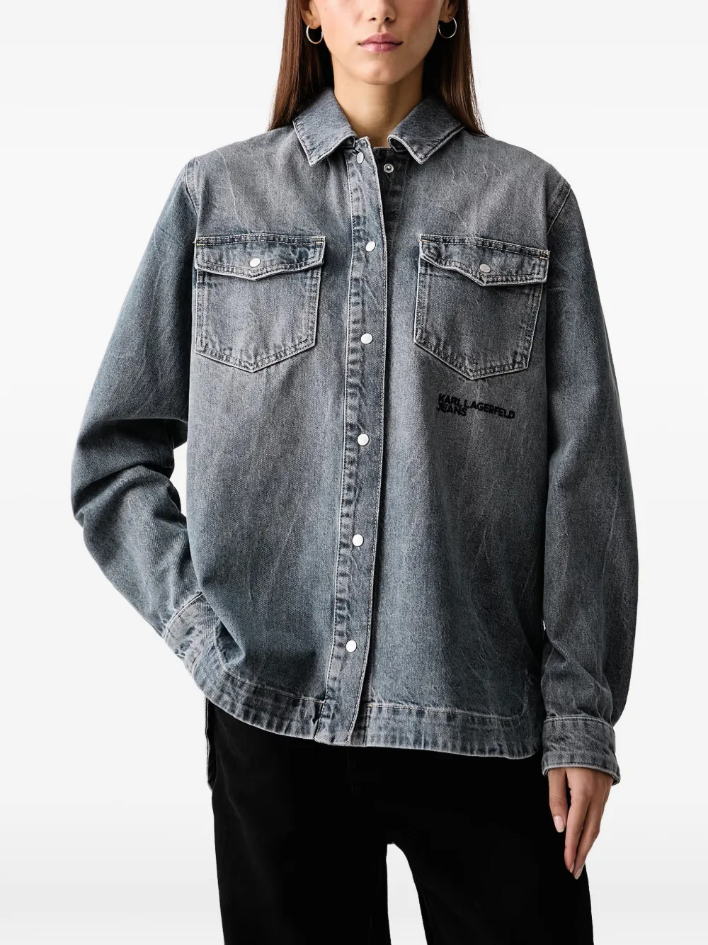 Karl Lagerfeld Jeans Denim blouse met geborduurd logo en acid-wassing Grijs
