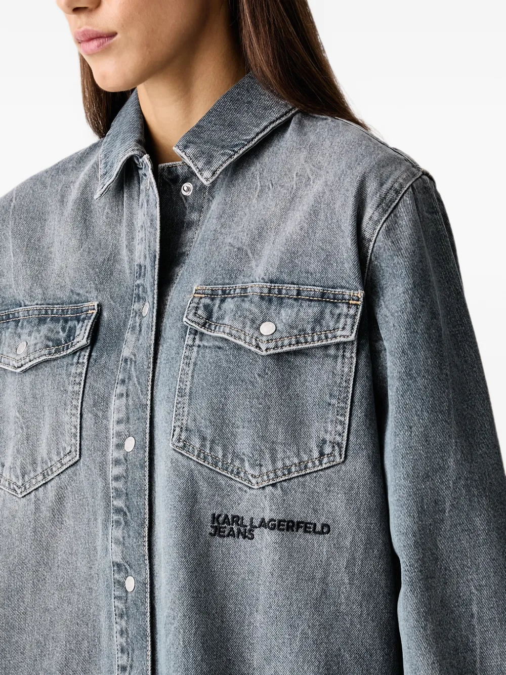 Karl Lagerfeld Jeans Denim blouse met geborduurd logo en acid-wassing Grijs