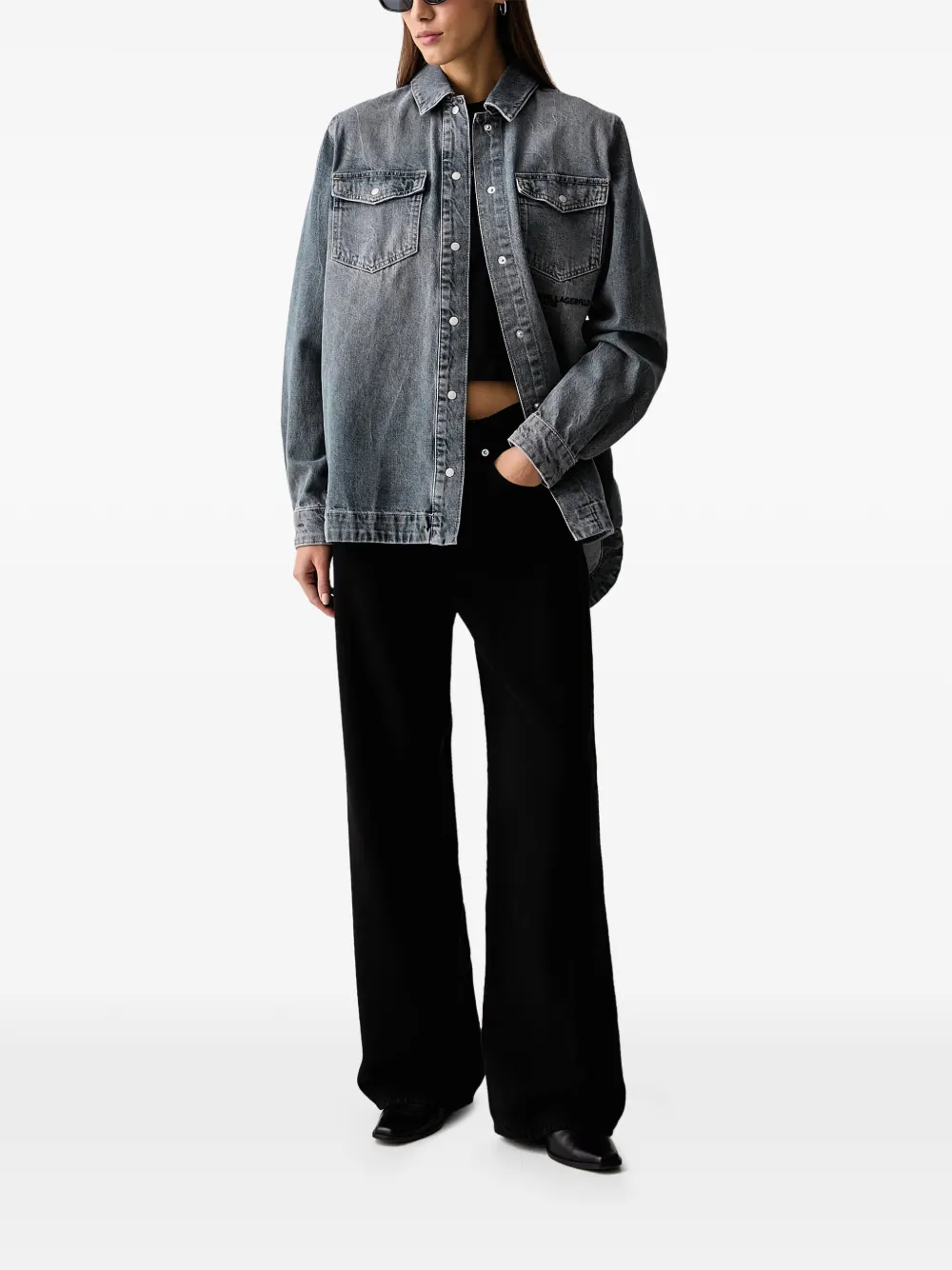 Karl Lagerfeld Jeans Denim blouse met geborduurd logo en acid-wassing Grijs