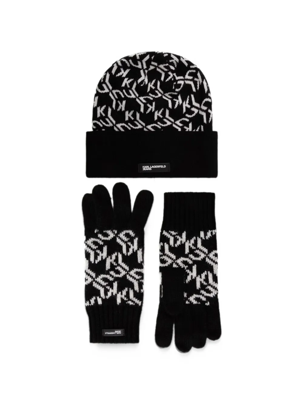 Karl Lagerfeld Jeans Muts- en handschoenenset met logo-monogram Zwart