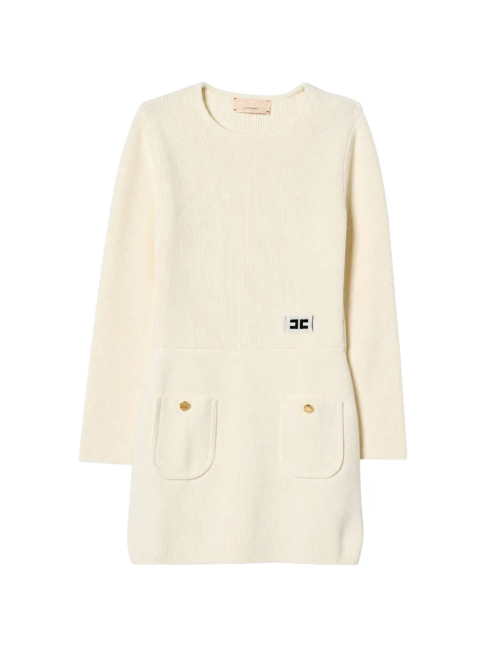 Elisabetta Franchi La Mia Bambina logo-patch ribbed-knit mini dress Wit