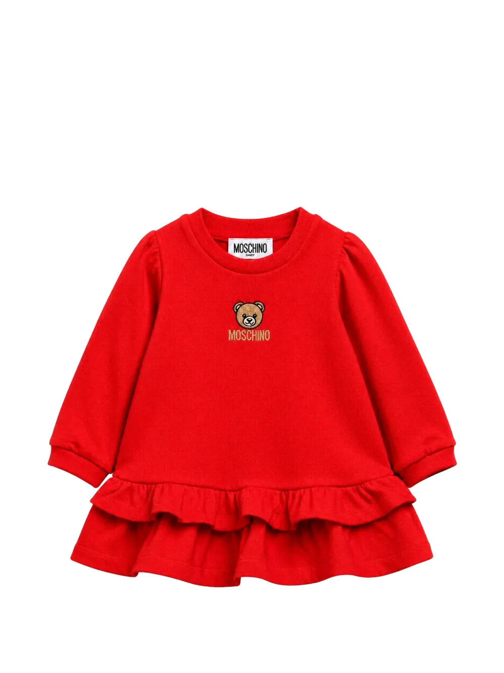 Moschino Kids Teddy Bear tiered ruffled dress Rood