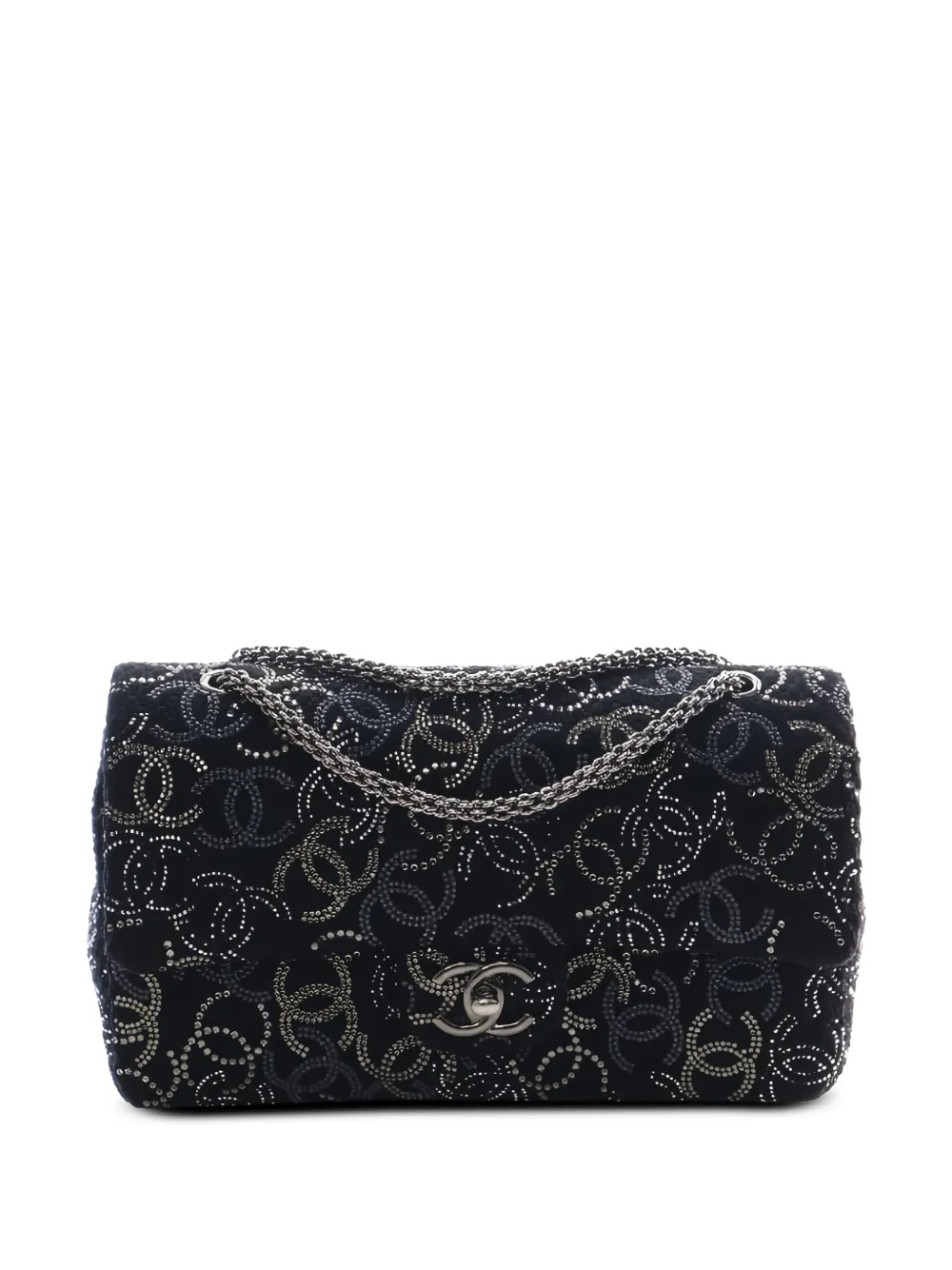 CHANEL Pre-Owned 2009-2010 Paris Shanghai Medium Tweed Strass Embellished Pudong Double Flap shoulder bag - Nero