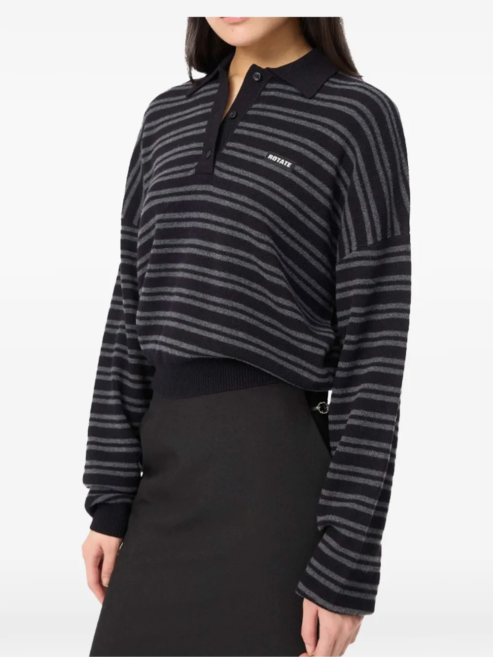 ROTATE BIRGER CHRISTENSEN Slinky striped polo shirt Zwart