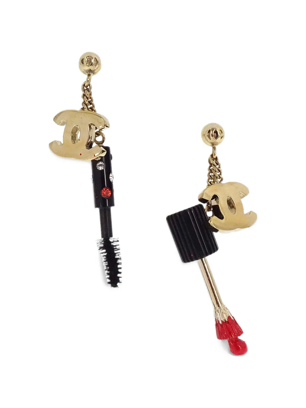 CHANEL Pre-Owned CC nail brush and mascara turn-lock rhinestone earrings - Nero