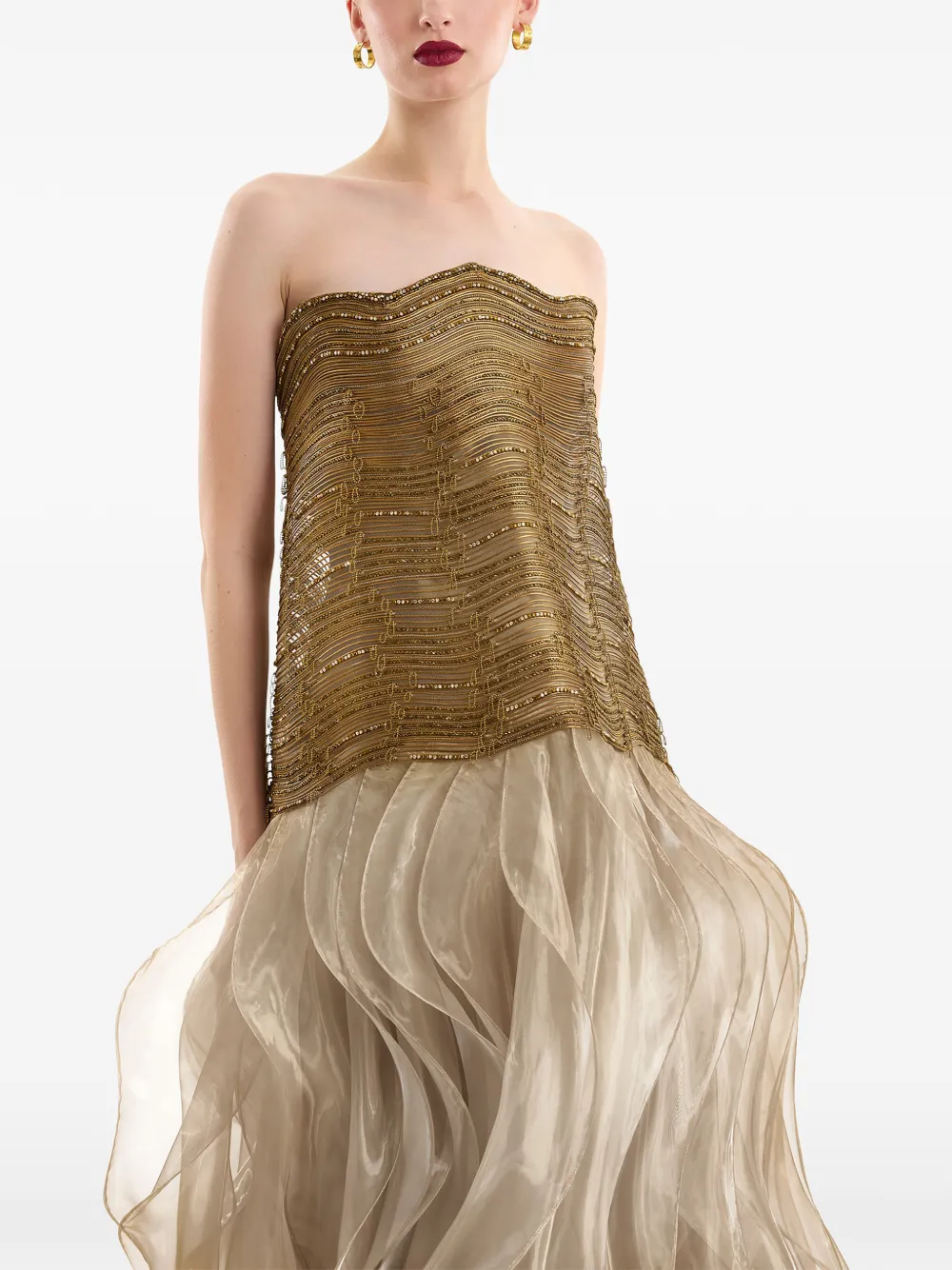 Gemy Maalouf Strapless avondjurk met kralen Goud