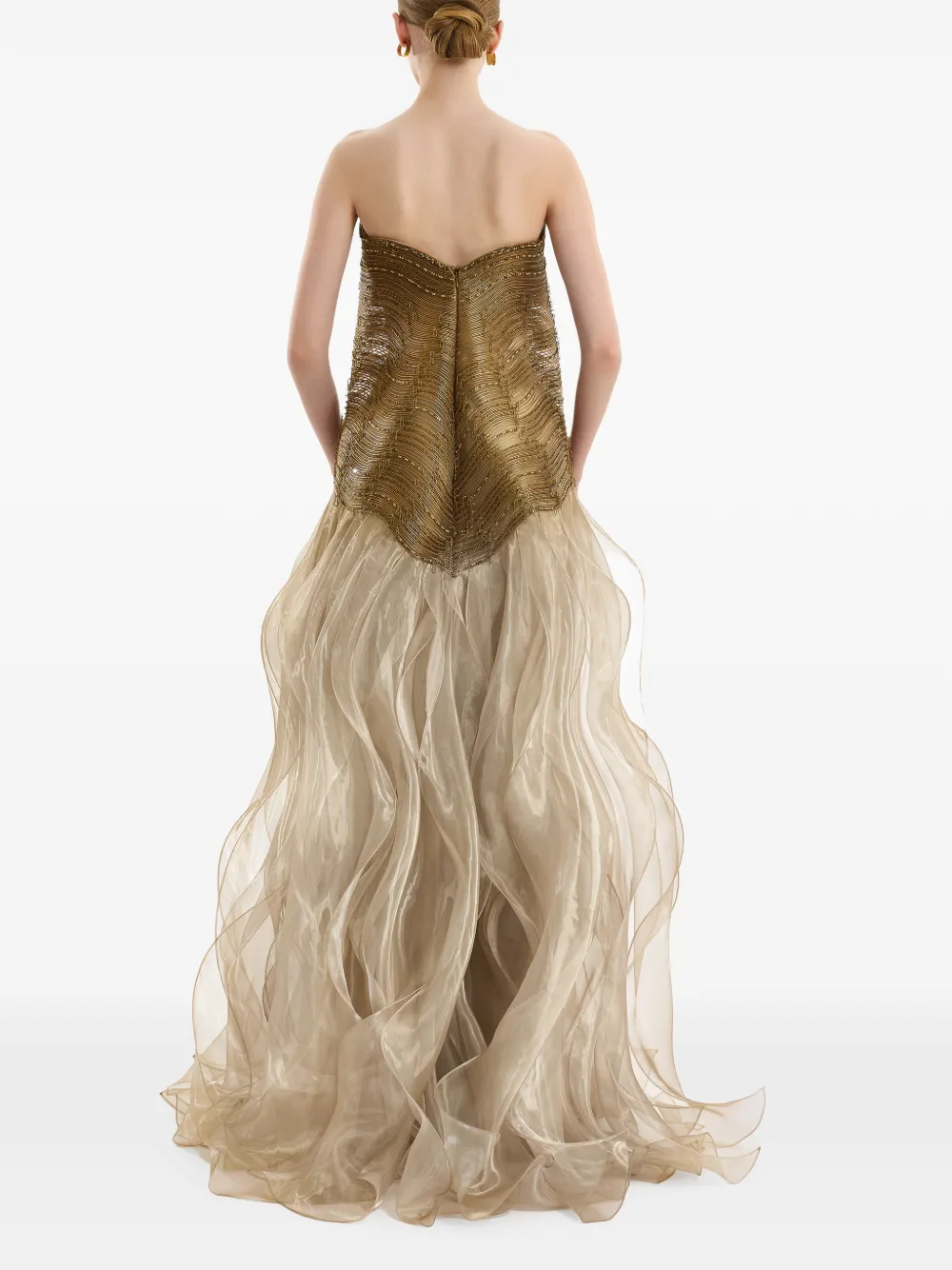 Gemy Maalouf Strapless avondjurk met kralen Goud
