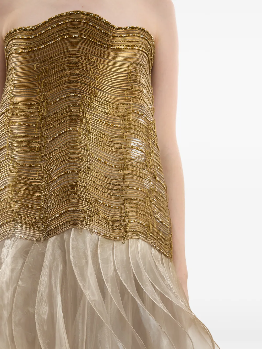 Gemy Maalouf Strapless avondjurk met kralen Goud