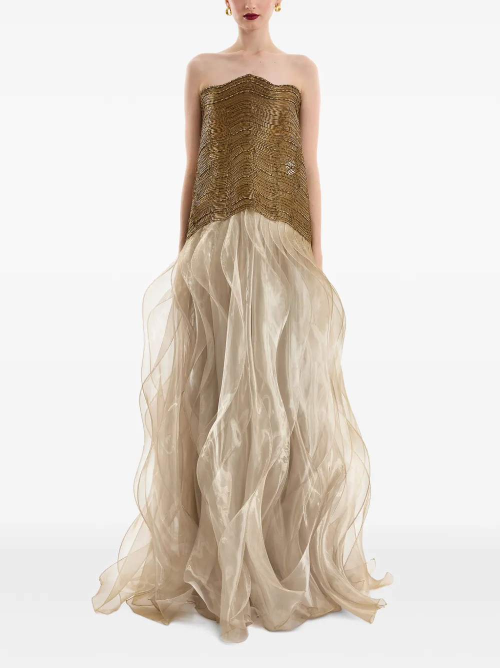Gemy Maalouf Strapless avondjurk met kralen Goud