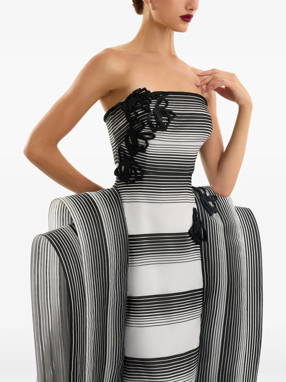 Gemy Maalouf Strapless avondjurk met kralenapplicatie Wit