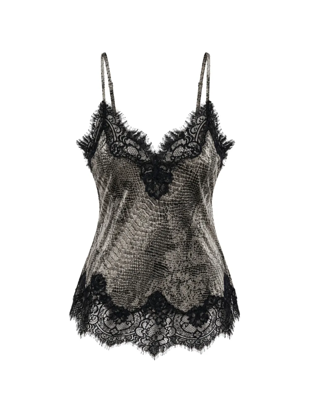 Gold Hawk snake-print lace-trim top - Grigio