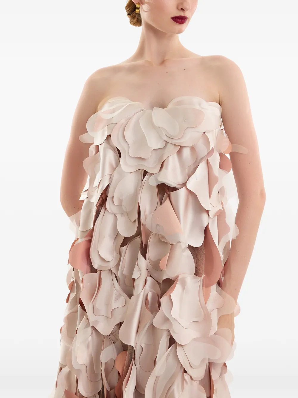 Gemy Maalouf Strapless avondjurk verfraaid met bloemblaadjes Beige