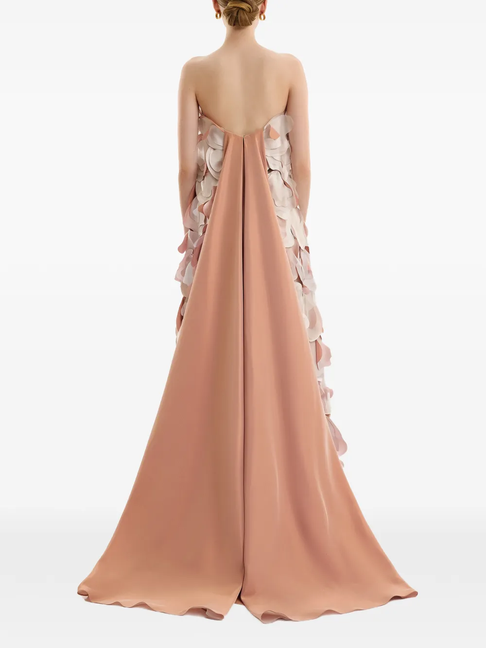 Gemy Maalouf Strapless avondjurk verfraaid met bloemblaadjes Beige