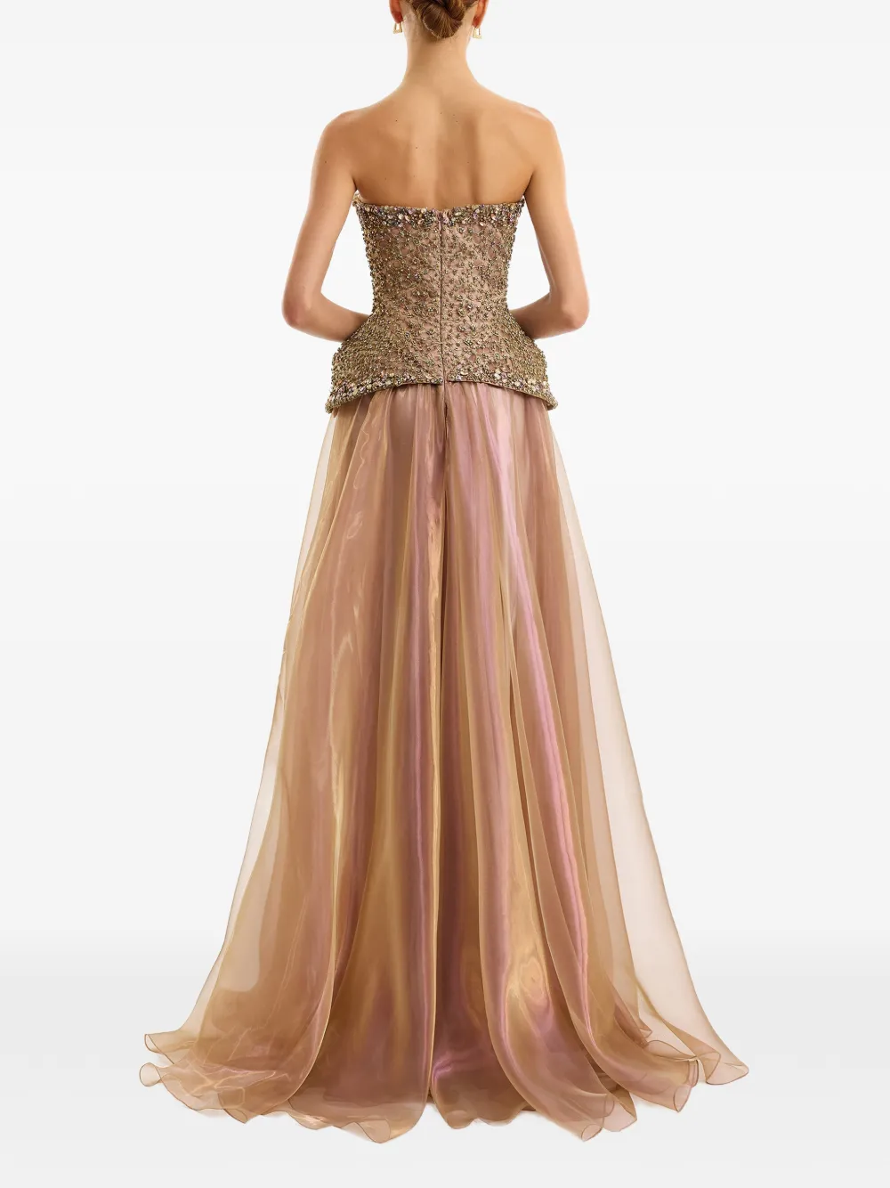 Gemy Maalouf Strapless avondjurk met kralen Beige