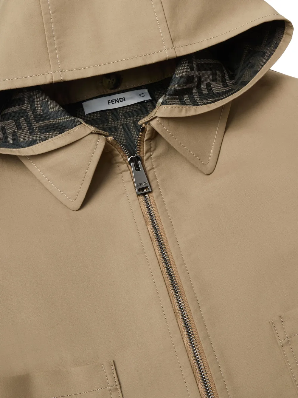 Fendi Kids logo-pattern detachable-hood jacket Beige