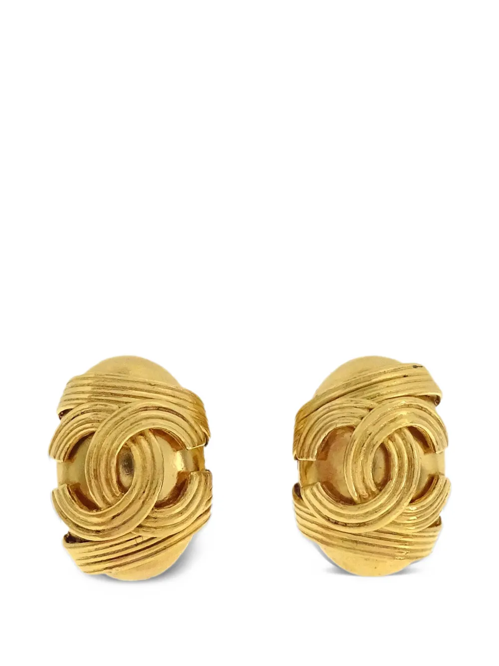 CHANEL Pre-Owned 1994 Interlocking CC oval earrings - Oro
