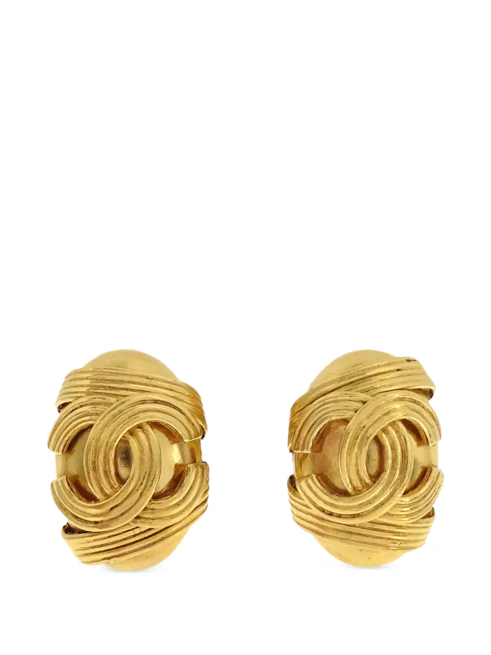 CHANEL Pre-Owned 1994 Interlocking CC oval earrings - Oro
