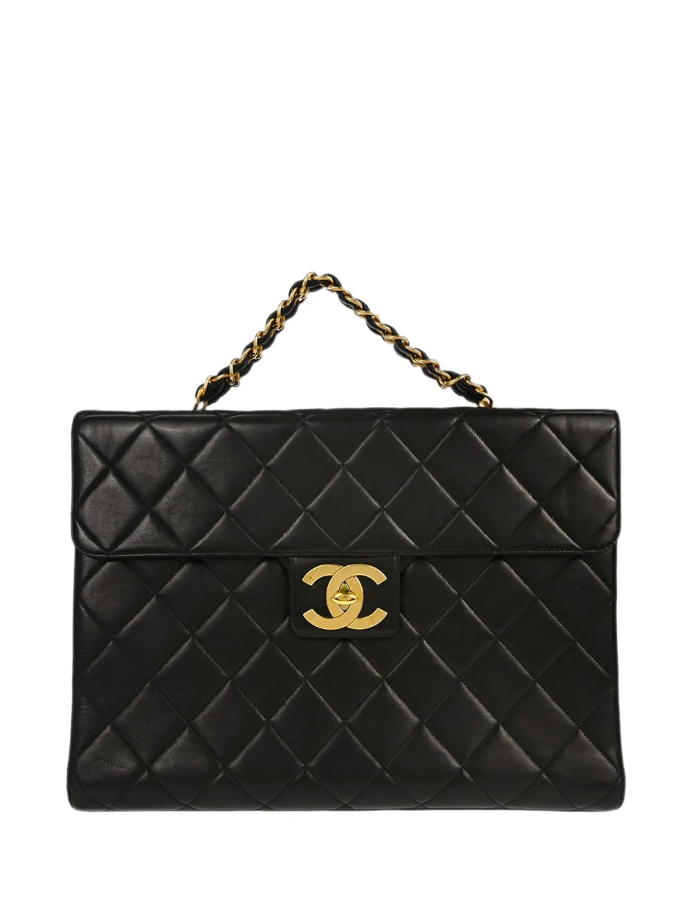 CHANEL Pre-Owned Jumbo Classic Flap quilted CC turn-lock briefcase in Black