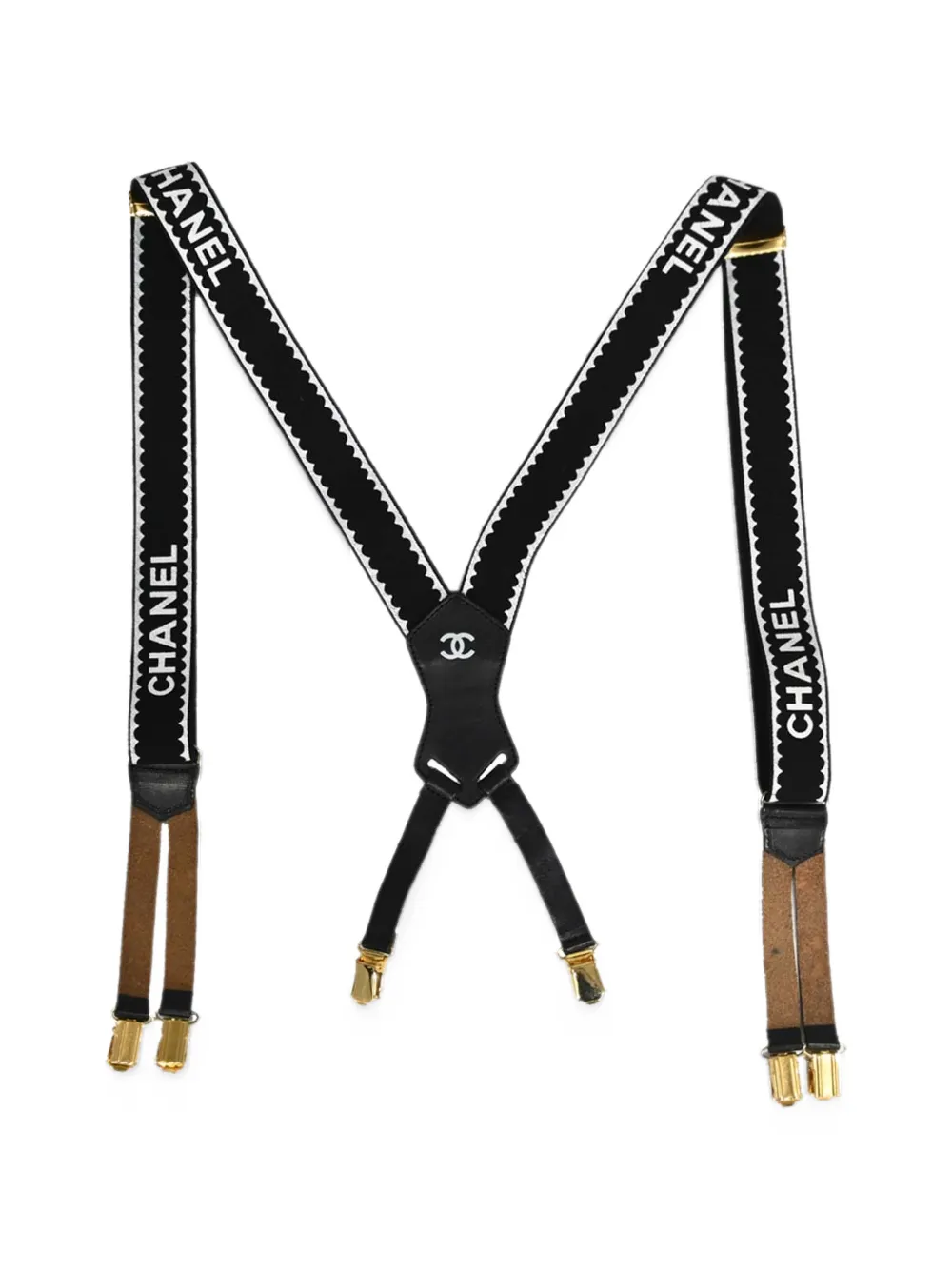 CHANEL Pre-Owned scalloped logo-print suspenders - Nero