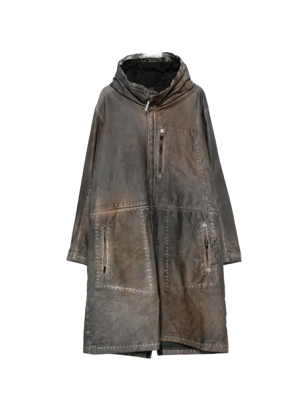Isaac Sellam Experience distressed-effect hooded leather coat - Gris Isaac Sellam Experience distressed-effect hooded leather coat - Gris