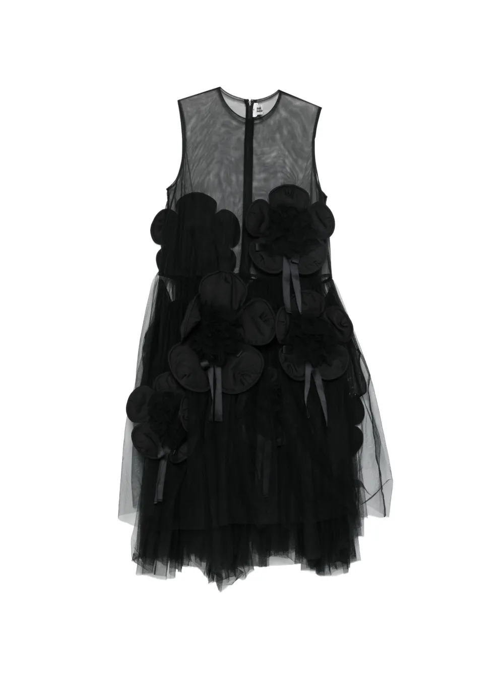 Noir Kei Ninomiya floral-appliqué tulle midi dress - Nero